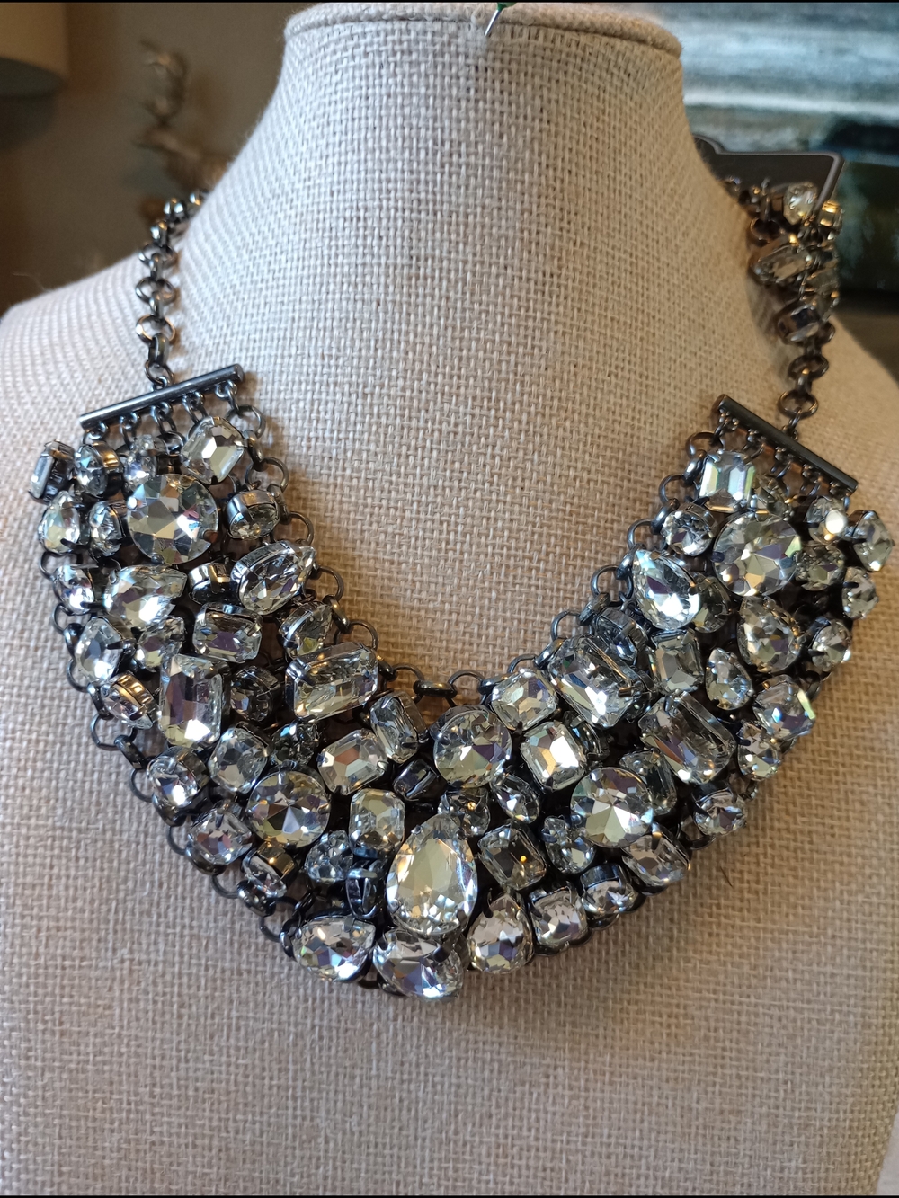 Vintage Zi- Crystal Bib Necklace - Gunmetal